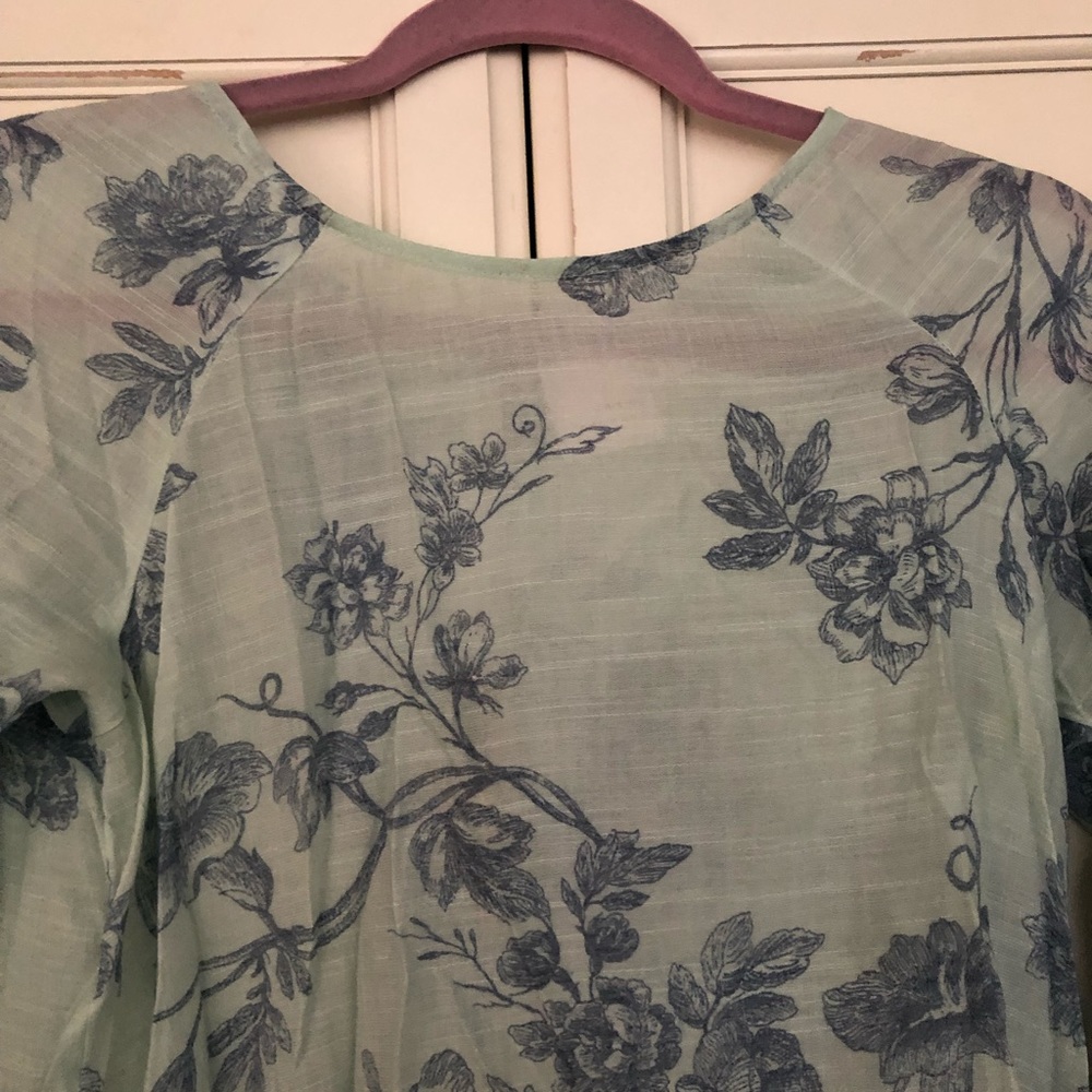 Light blue floral flair sleeve blouse